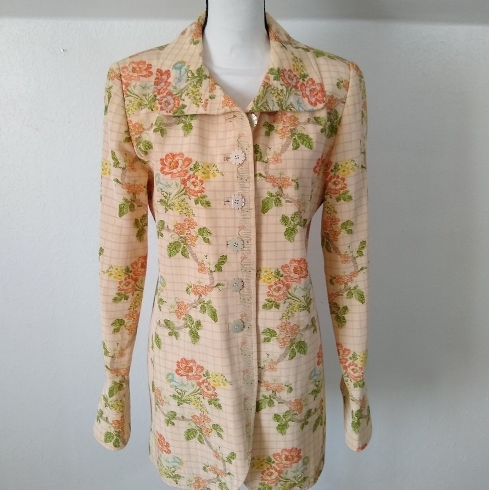 Vtg 𝅺QUADRILLE NEW YORK floral blazer Womens size 12